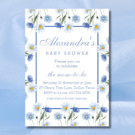 Elegante Dusty Blue Floral Boho Baby shower Kaart