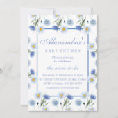 Elegante Dusty Blue Floral Boho Baby shower Kaart (Voorkant)