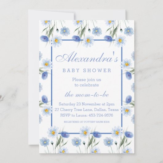 Elegante Dusty Blue Floral Boho Baby shower Kaart (Voorkant)