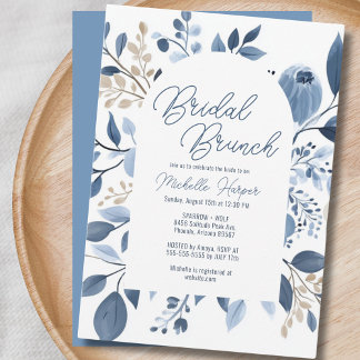 Elegante Dusty Blue Floral Boho Bruids Brunch Kaart