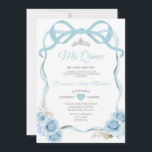 Elegante Dusty Blue Floral Butterfly Mis Quince Kaart<br><div class="desc">EDITABLE Elegante Dusty Blue Floral Butterfly Mis Quince Invitation Elegant Quinceañera Blue Floral Silver Crown Invitation Mis Quince 15 Anos,  16e verjaardag</div>