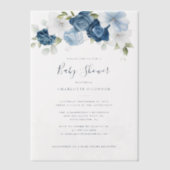 Elegante Dusty Blue Floral Girl Baby shower Vellum Uitnodigingen (Voorkant)