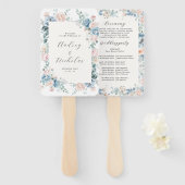 Elegante Dusty Blue Floral Peach Wedding Program Handwaaier (Voorkant en achterkant)