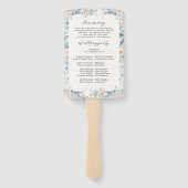 Elegante Dusty Blue Floral Peach Wedding Program Handwaaier (Achterkant)