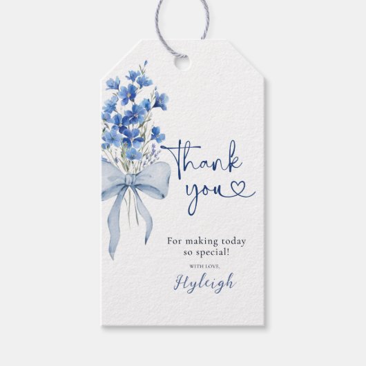Elegante Dusty Blue Floral Ribbon Bruid Dank u Cadeaulabel (Voorkant)