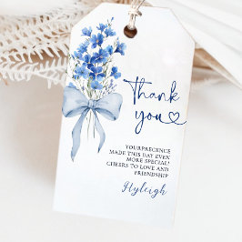 Elegante Dusty Blue Floral Ribbon Bruid Dank u Cadeaulabel