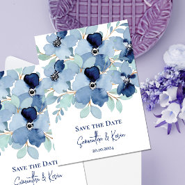 Elegante Dusty Blue Floral Save the Date Kaart