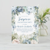 Elegante Dusty Blue Floral Surprise 21e verjaardag Kaart (Staand voorkant)