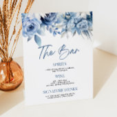 Elegante Dusty Blue Floral Wedding Bruids Bar Reclamebord Met Voetstuk