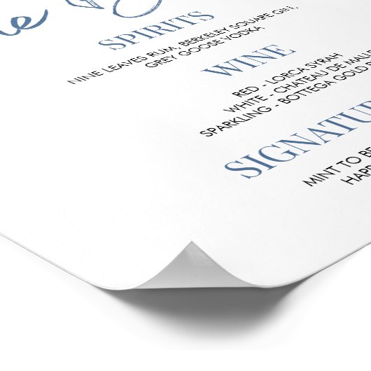 Elegante Dusty Blue Floral Wedding Bruids Bar Sign Poster (Hoek)