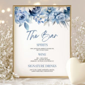 Elegante Dusty Blue Floral Wedding Bruids Bar Sign Poster
