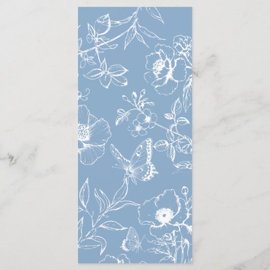 Elegante Dusty Blue Floral Wedding Flat Menu (Achterkant)