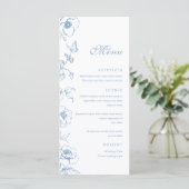 Elegante Dusty Blue Floral Wedding Flat Menu (Staand voorkant)