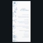Elegante Dusty Blue Floral Wedding Flat Menu<br><div class="desc">Bloemrijke stoffige blauwe bruiloft menu.</div>