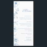 Elegante Dusty Blue Floral Wedding Flat Menu<br><div class="desc">Bloemrijke stoffige blauwe bruiloft menu.</div>