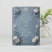 Elegante Dusty Blue  Floral Wedding Invitati Kaart (Staand voorkant)
