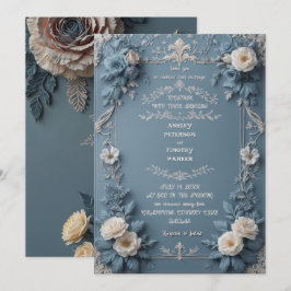 Elegante Dusty Blue Floral Wedding Invitati Kaart
