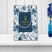 Elegante Dusty Blue Floral White Happy Birthday Medium Cadeauzakje