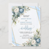 Elegante Dusty Blue Gold Floral bruiloft uitnodigi Kaart (Voorkant)