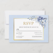 Elegante Dusty Blue Gold Floral Wedding RSVP Kaart (Voorkant)