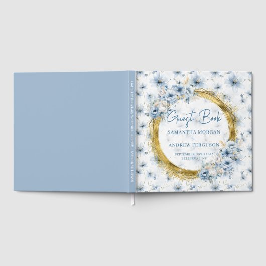 Elegante Dusty Blue Gold Glitter bruiloft gastenbo Gastenboek (Volledig)