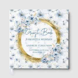 Elegante Dusty Blue Gold Glitter bruiloft gastenbo Gastenboek