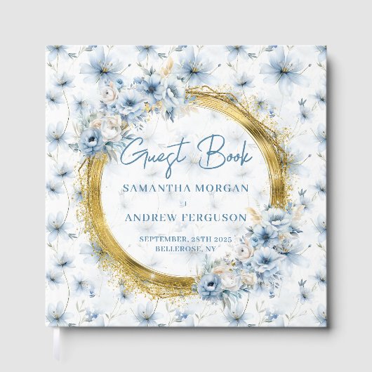 Elegante Dusty Blue Gold Glitter bruiloft gastenbo Gastenboek (Voorkant)
