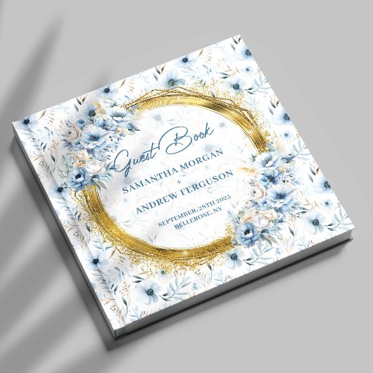 Elegante Dusty Blue Gold Glitter bruiloft gastenbo Gastenboek