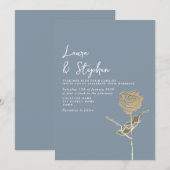 Elegante Dusty Blue Gold Roos huwelijksuitnodiging Kaart (Voorkant / Achterkant)