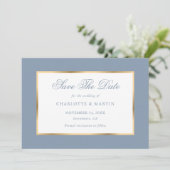 Elegante Dusty Blue Gold Wedding Save The Date (Staand voorkant)