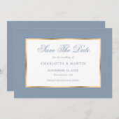 Elegante Dusty Blue Gold Wedding Save The Date (Voorkant / Achterkant)