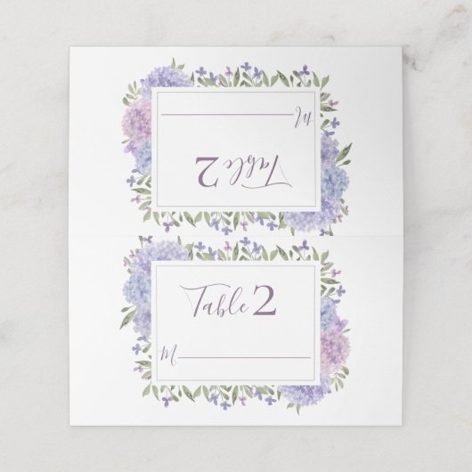 Elegante Dusty Blue & Lila Waterverf Bloemen Plaatskaartje (Buitenkant ongevouwen)