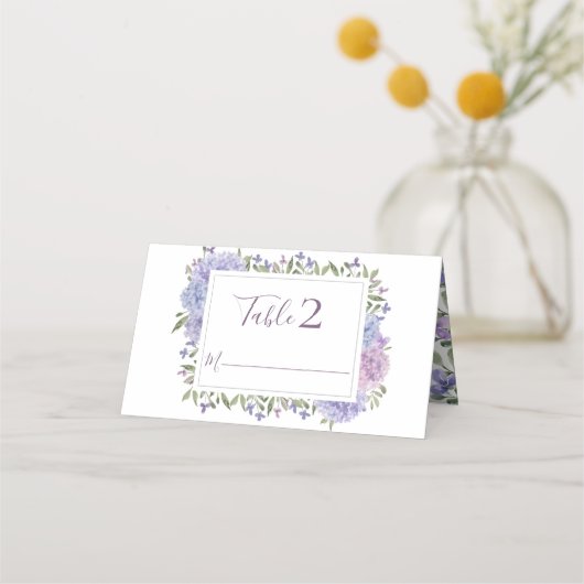 Elegante Dusty Blue & Lila Waterverf Bloemen Plaatskaartje (Achterkant)