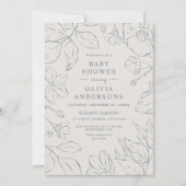 Elegante Dusty Blue Line Art Botanical Baby shower Kaart (Voorkant)