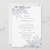Elegante Dusty Blue Line Art Floral Wedding Kaart (Voorkant)