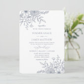 Elegante Dusty Blue Line Art Floral Wedding Kaart (Staand voorkant)