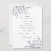 Elegante Dusty Blue Line Art Floral Wedding Kaart (Voorkant)