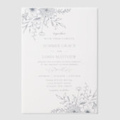 Elegante Dusty Blue Line Art Floral Wedding Vellum Uitnodigingen (Voorkant)