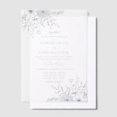 Elegante Dusty Blue Line Art Floral Wedding Vellum Uitnodigingen (Offset)