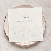 Elegante Dusty Blue Monogram  Bloemen Huwelijk Servet