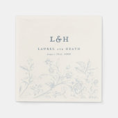 Elegante Dusty Blue Monogram  Bloemen Huwelijk Servet (Voorkant)