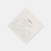 Elegante Dusty Blue Monogram  Bloemen Huwelijk Servet (Hoek)