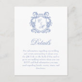 Elegante Dusty Blue Monogram Crest Wedding Details Informatiekaartje (Voorkant)