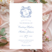 Elegante Dusty Blue Monogram Crest Wedding Kaart