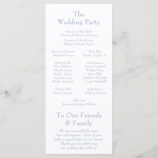 Elegante Dusty Blue Monogram Crest Wedding Programmakaart (Achterkant)