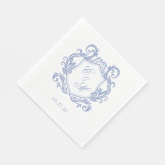 Elegante Dusty Blue Monogram Crest Wedding Servet (Hoek)