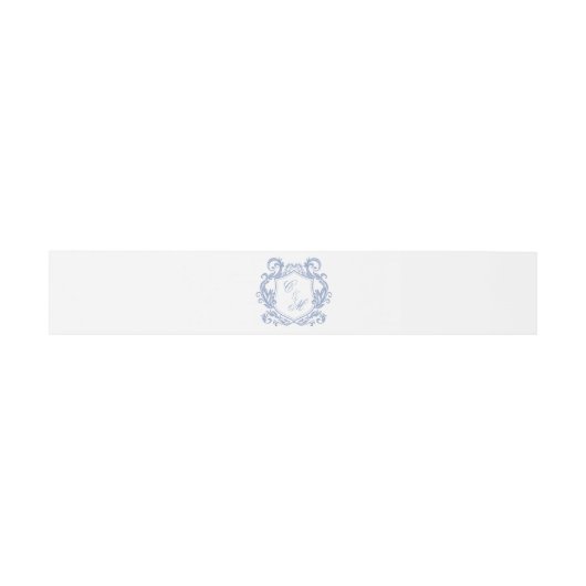 Elegante Dusty Blue Monogram Crest Wedding Uitnodigingen Wikkel (Vlak)