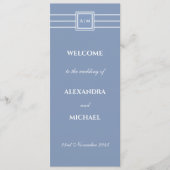 Elegante Dusty Blue Monogram Modern Wedding Progra Programmakaart (Voorkant)