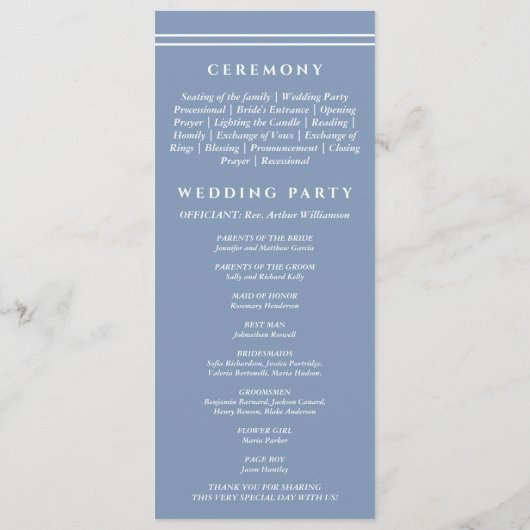 Elegante Dusty Blue Monogram Modern Wedding Progra Programmakaart (Achterkant)