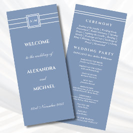 Elegante Dusty Blue Monogram Modern Wedding Progra Programmakaart